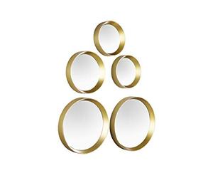 Lot de 5 miroirs muraux décoratifs - Cadre rond doré - Avec aimant à coller sans perçage