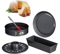 Lot de 5 moules à charnière pour tartes et gâteaux - Moule de base avec fond - Moule à gâteau - Fond de tarte - Accessoires de pâtisserie avec pinceaux - En acier inoxydable noir mat