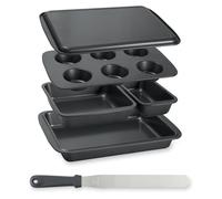 Lot de 5 moules à gâteau empilables en acier antiadhérent et d'un couteau à génoise spatule à glaçage Mathon
