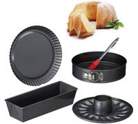 Lot de 5 moules à pâtisserie - moule à charnière avec fond - moule à gâteau - moule à quiche - petite brosse