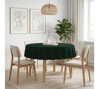 Lot de 5 nappes rondes en polyester vert foncé Ø 180 cm | Couleur unie, bord à petites vagues, résistant à l'eau, 100 % polyester, utilisation en intérieur, cuisine et salle à manger