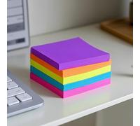 Lot de 5 notes super collantes, 7,5 x 7,5 cm, papier à notes pour bureau, étude, planification, écriture, rappels, rose rouge, orange, jaune, bleu, violet foncé