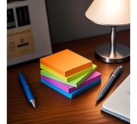 Lot de 5 notes super collantes, 7,5 x 7,5 cm, papier à notes pour bureau, étude, planification, écriture, rappels, orange, jaune, vert, bleu, violet foncé