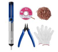 Lot de 5 outils de soudure, pompe à souder, mèche de soudure sans nettoyage, nettoyeur de pointe, une paire de gants et une pince coupante pour soudure et bricolage