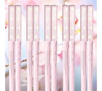 Lot de 5 paires de baguettes en fibre de verre réutilisables, passent au lave-vaisselle, 24,3 cm, mat, antidérapant, pour famille/hôtel/restaurant, bâtonnets chinois/japonais, fleur de cerisier rose