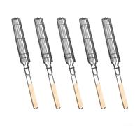 Lot de 5 paniers de barbecue en métal avec poignée en bois, pour griller, saucisses, viande, poisson, 49 x 5 x 4 cm