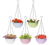 Lot de 5 paniers suspendus robustes en plastique PP avec fonction de drainage et triple chaîne pour un support fiable des plantes