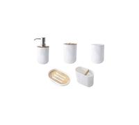 Lot de 5 pièces en bambou pour salle de bain - Support de brosse à dents en verre - Distributeur de savon - Bol de savon - Acce
