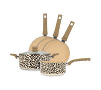 MENASTYL - Batterie de cuisine 5 pièces Léopard 24cm tous feux dont induction - Revêtement antiadhésif - Aluminium recyclé - Poignée effet bois ergonomique - Motif Léopard - 6014233