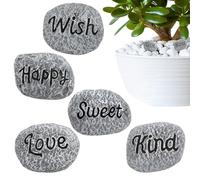 Lot de 5 pierres décoratives pour succulentes - - Mini galets artificiels imperméables avec motif de lettres chaudes - Décoration mignonne pour pot de fleurs