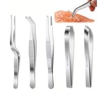 Lot de 5 pinces à arête poisson et pinces à épiler en inox, courbe, plate et oblique, 16 cm, pour chef professionnel, désossage, garniture et préparation culinaire