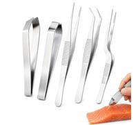 Lot de 5 pinces à épiler de cuisine en acier inoxydable - Pinces à arêtes plates et inclinées - Pour fruits de mer, cuisine, volaille