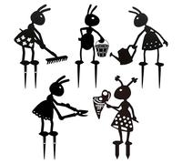 Lot de 5 piquets de jardin en métal - Silhouette de fourmi fantaisiste - Décoration pour cour, parterre de fleurs - A