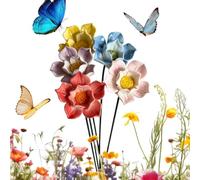 Lot de 5 piquets en céramique pour arrosage des abeilles, pollinisateurs de fleurs colorés pour abeilles, papillons et colibris | Ensemble de décoration pour pot de fleurs pour jardin, cour, pelouse