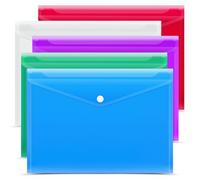 Lot de 5 pochettes A4 à bouton-pression en plastique transparent pour le stockage de documents et l'organisation de fournitures de bureau - Chemises transparentes légères avec fermeture à pression