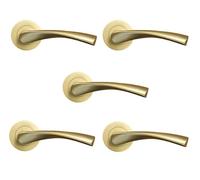 Lot de 5 poignées de porte à levier torsadé sur rosace ronde en laiton satiné - Idéal pour un usage intérieur