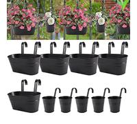 Lot de 5 Pots de Fleurs en Fer pour Balustrade ou clôture (Noir)