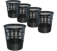 Lot de 5 Poubelles de bureau Noir Corbeille ajourée ronde - 16L Noir G