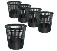 Waytex Lot de 5 Poubelles de bureau noir - Corbeilles à papier en plastique ajouré pour bureau, chambre- Contenance 16L - Couleur Noir