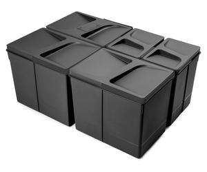 Lot de 5 poubelles de tri Emuca Recycle pour tiroir de cuisine - 3 x 15 L et 2 x 7 L noir