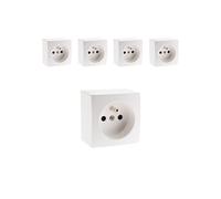 Lot de 5 prises 16A 2P+T simple en saillie - Blanc - Presto - Zenitech