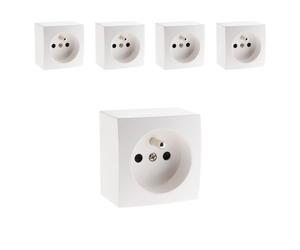 Lot de 5 prises 16A 2P+T simple en saillie - Blanc - Presto - Zenitech