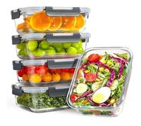 Lot de 5 Lunch Box Verre Réutilisables, Boite Alimentaire Verre avec Couvercle Hermétique