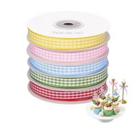Lot de 5 rouleaux de ruban à carreaux double face de 9,1 m - Rubans décoratifs pour travaux manuels, bouquets de fleurs, nœuds pour cheveux, décoration d'intérieur, guirlande, anniversaire, remise de
