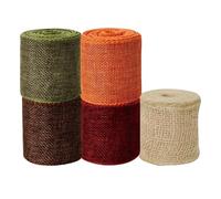 Lot de 5 rouleaux de ruban de jute large - Ruban décoratif de Noël - 6 cm x 3 m - Ruban en jute naturel - Rouge - Vert - Marron - Orange - Ruban en tissu pour décoration de sapin de Noël, emballage