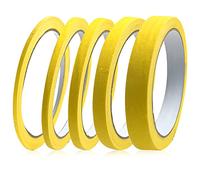 Lot de 5 rouleaux de ruban de masquage jaune - Ruban de masquage pour peintres - 3/5/7/10/15 mm de large - 20 m de large - Ruban de masquage inscriptible pour peinture et décoration