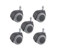 Lot de 5 Roulettes pivotantes JUMELÉE pour FAUTEUIL CAOUTCHOUC GRIS diamètre 50 mm à tige lisse 11x22 mm