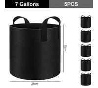 Lot de 5 sacs de plantation – Sacs de culture robustes et pots de plantation avec poignées – Contenance de 11 à 37 litres