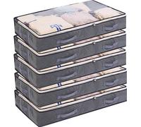Lot de 5 sacs de rangement sous le lit, 75 L, sac à vêtements pliable, grand volume de stockage, avec fenêtre rabattable, poignées renforcées, fermeture à glissière, organiseur en non-tissé pour le ra