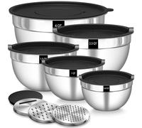 Lot de 5 saladiers en acier inoxydable, lot de saladiers avec couvercles hermétiques, 3 râpes, 4,5 l, 2,7 l, 1,6 l, 1,1 l, 0,7 l, empilables et lavables au lave-vaisselle.