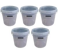 Lot de 5 seaux de 25 litres avec couvercle transparent, seaux à lait/stockage empilables, seaux à miel, seaux en plastique avec agrément alimentaire, récipients alimentaires, seaux vides pour farine