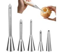 Lot de 5 seringues à beignets pour confiture, confiture, pâtisserie, beignet, douille en acier inoxydable pour remplir les confitures, la pâte feuilletée, les beignets, le pain, la pâte feuilletée