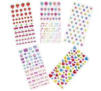 Lot de 5 strass autocollants 3D pour enfants, cœurs d'amour, étoiles, nœuds, ballons, notes de musique, cerises, fraises, autocollants à paillettes, autocollants pour enfants, artisanat