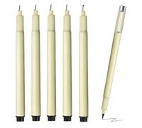 Lot de 5 Stylo Feutre Noir + 1 Stylo-Pinceau | Encre Permanente Noire Résistante à l’Eau | Fineliner noir Pointes 0,2 mm à 0,5 mm pour Écriture Précise Dessin Bullet Journal Calligraphie Illustration
