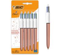 Lot de 5 stylos bille - 4 Couleurs - Pointe Moyenne - Bic - Corps Métal Cuivre