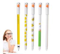 Lot de 5 stylos effaçables en forme de canard de 0,5 mm - Sans bavure - Fournitures de papeterie mignonnes et lisses pour l'écriture, le travail, l'école, la prise de notes, le dessin