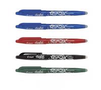 Lot de 5 stylos FriXion Ball pointe moyenne 0.7mm 2x bleu rouge noir vert Pilot