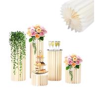 Lot de 5 supports de fleurs pliables en carton, cylindrique, nid d'abeille, pour centres de table de mariage, avec acrylique et 42 feuilles, pour anniversaires, mariages, fiançailles, 20/40/60/80/100