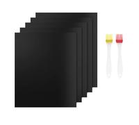 Lot de 5 Tapis BBQ Reutilisable, Anti-Adhérent Plaque Feuille de Cuisson Four Accessoire pour Barbecue à Gaz Charbon Electrique (40 x 33cm), Noir