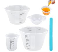 Lot de 5 tasses à mesurer en silicone 10/100/250/500 ml avec bâton | Tasses à mesurer réutilisables en silicone avec marques transparentes et bec verseur, idéales pour le mélange de résine