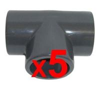 Lot de 5 Tés à coller Pvc pression diam. 63