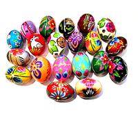 Lot de 5 œufs de Pâques en bois peints à la main, pour décoration - 60 x 45 mm - Taille d’un œuf de poule - Parfaits pour Pâques