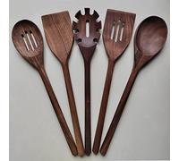 Lot de 5 ustensiles en bois de noyer noir avec manche long de 35,6 cm pour la cuisine, les travaux manuels, ensemble d'ustensiles de cuisine en bois de noyer noir naturel