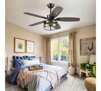 Lot de 5 ventilateurs de plafond industriels avec lumière et télécommande, 122 cm, pour chambre à coucher, salon, patio rustique avec 6 vitesses, noir