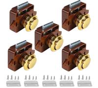 Lot de 5 verrous d'armoire à fermeture éclair sans vec grand bouton poussoir, en ABS, pour camping-car, remorque, caravane, caravane, yacht, bateaux - Doré