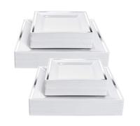 Lot de 50 Assiettes Plastique Rigide avec Bordure Argentée - 25 Assiettes Plates (24cm) + 25 Assiettes Dessert (16,5cm) - Service